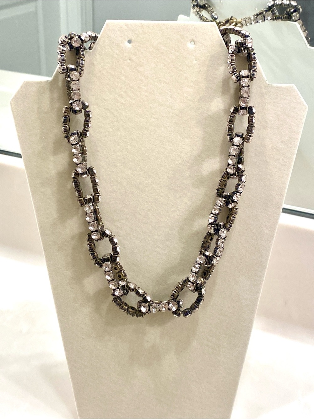 J. Crew Icy Pink Crystal Link Necklace with Gunmetal Accents